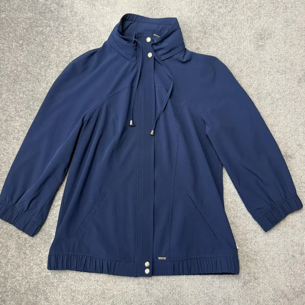 Chico's Zenergy Jacket Womens 0 Small Navy High Neck Stretch Zip Snap Raglan